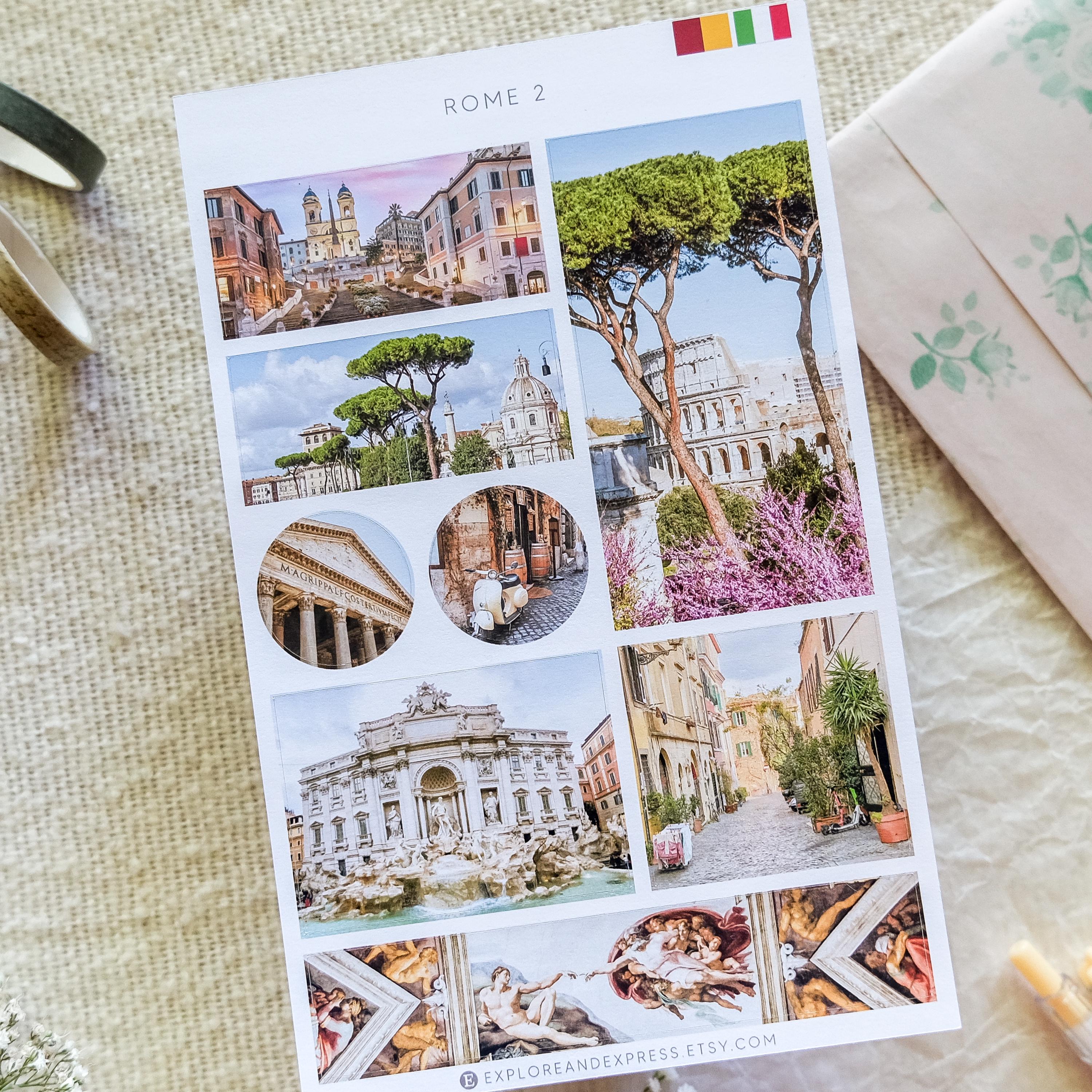 Rome Sticker Sheets – Italy Landmarks, Colosseum, Trevi Fountain ...