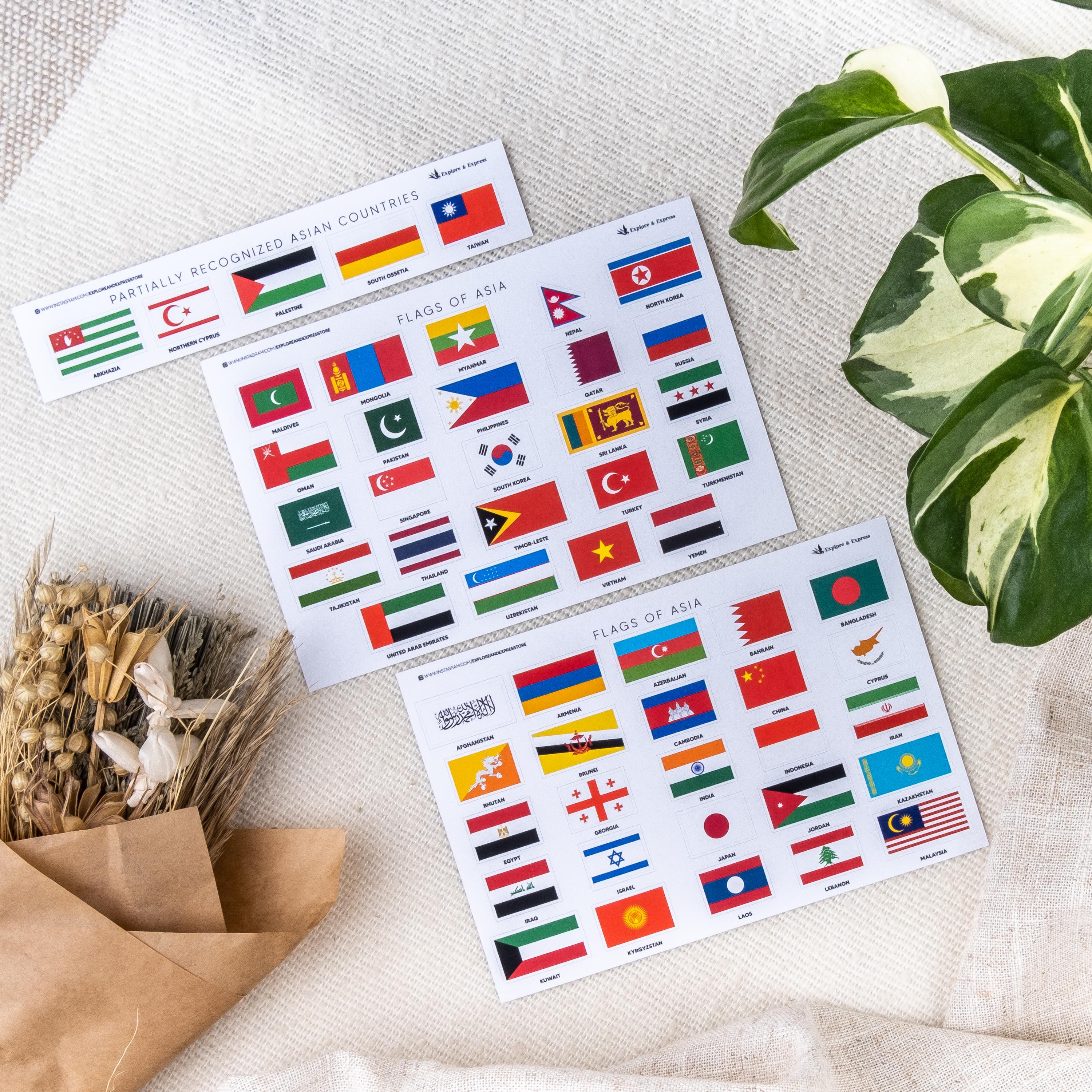 Asia Flag Stickers, Country Flags Stickers, Countries of Asia Flags ...