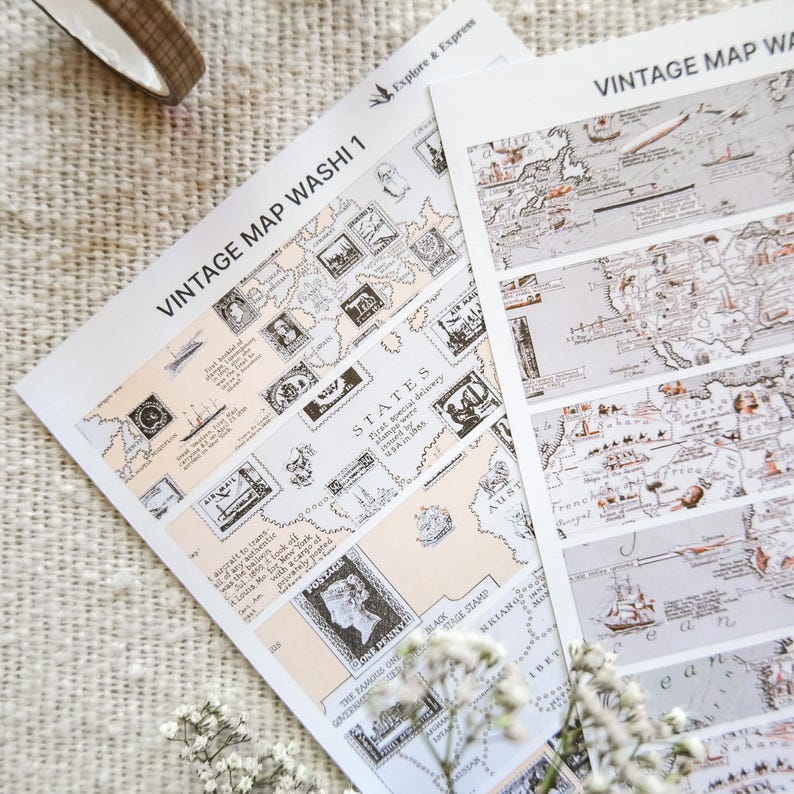 Vintage Map Washi Strips – Map Washi Stickers, Ephemera for Junk ...