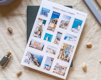 Greece Stamps Stickers, Greek Stamps, Postal Stamps Stickers, Travel Stickers, Athens Crete Santorini Mykonos , Postage Stickers