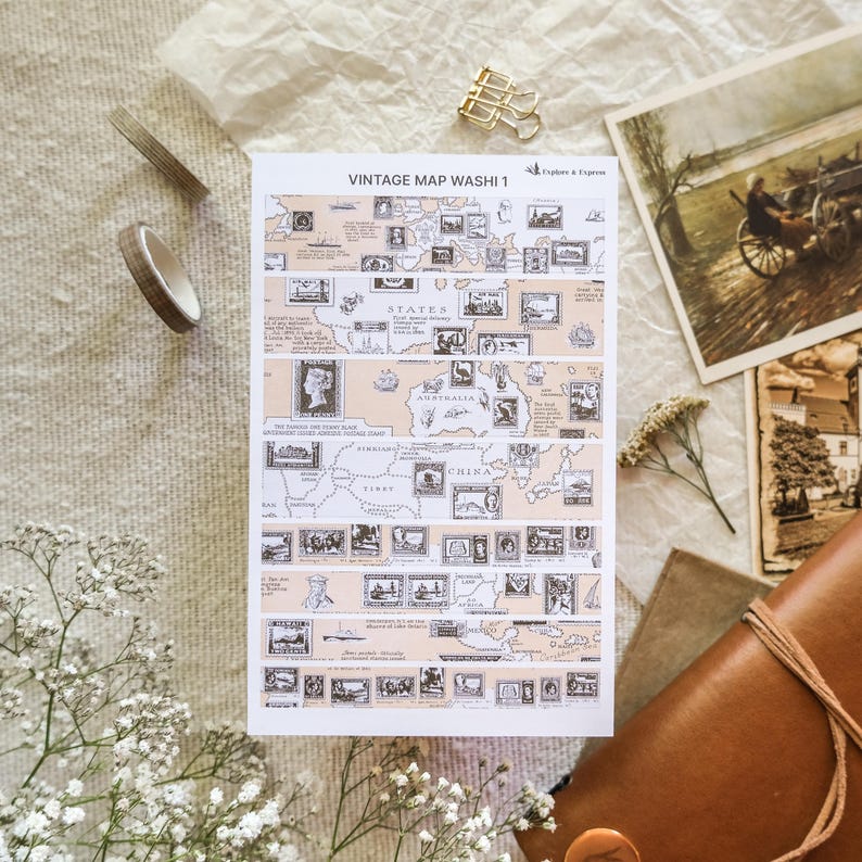 Vintage Map Washi Strips – Map Washi Stickers, Ephemera for Junk ...