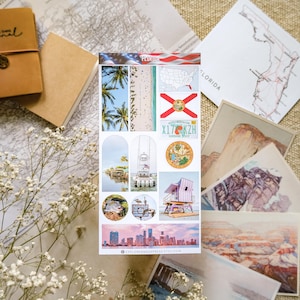 Florida Sticker Set – Florida State Map and Landmark Stickers, Miami Stickers, United States Stickers, Florida Travel Journal Stickers