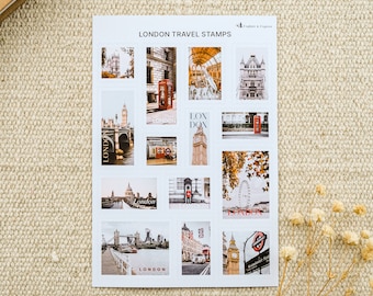 London Postal Stamps Stickers, London Landmarks, London Travel Stickers for Scrapbooking, England Stamps Stickers.