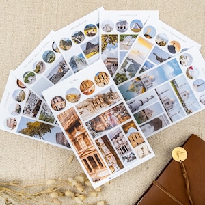 Stickers World Wonders – 7 merveilles du monde, Stickers monuments célèbres, Stickers monuments emblématiques, Stickers carnet de voyage Seven Wonders
