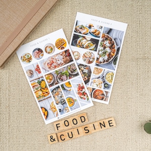 Stickervel eten en keuken, plannerstickers, plakboekstickers, dagboekstickers, voedselstickers, gastronomiestickers, voedselliefhebber