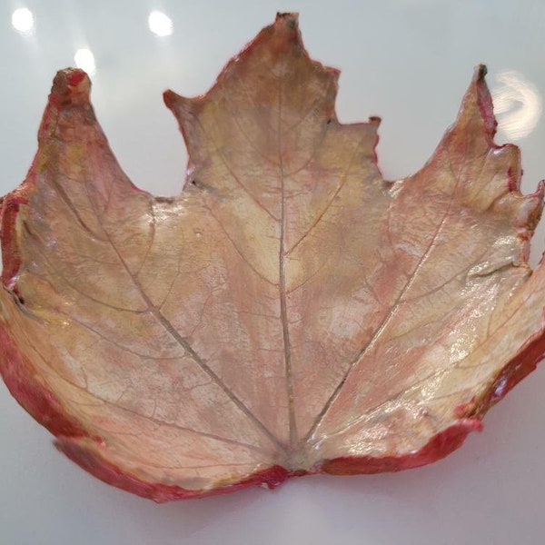 Handmade maple leaf dish Small orange, and red ceramic trinket bowl, Realistic nature inspired jewelry organizer Candy Dish