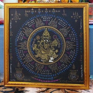 Magic God Ganesh Yant Cloth Billinaire by AJ Amon Thai Handmade Buddha Amulet Bring Luck wealth Power Talisman business Rich Charming
