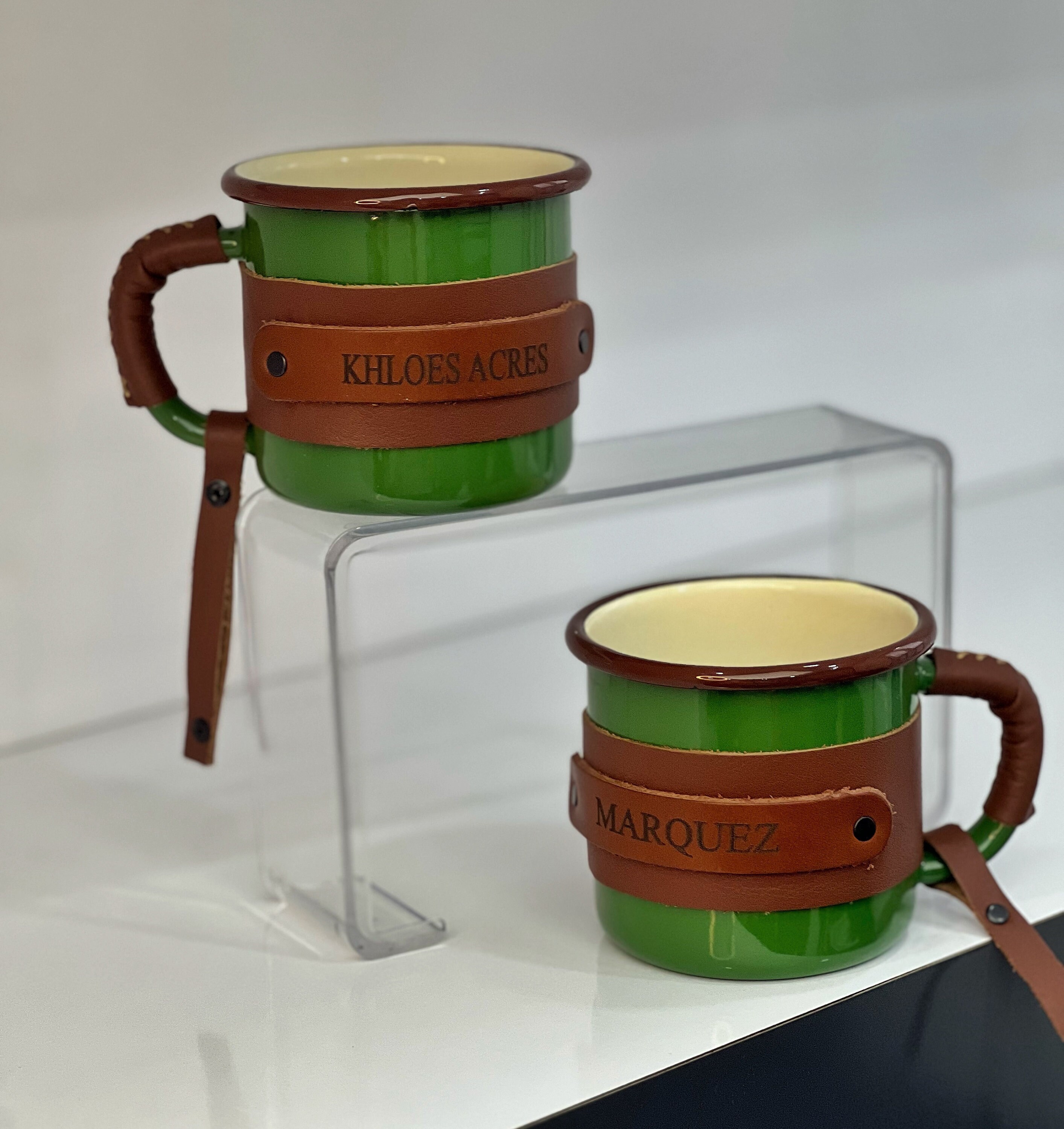 Enamel Mug With Cover & Removable Leather Handle - Galen Leather