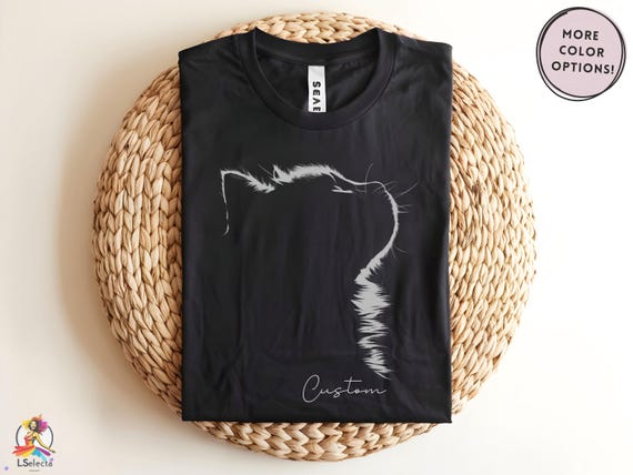 Minimalist Cat Silhouette Shirt, Custom Cat Lover Tee, Gift For Cat Mom Or Dad, Black Line Art Pet Shirt, Personalized Pet Outline  T-Shirt