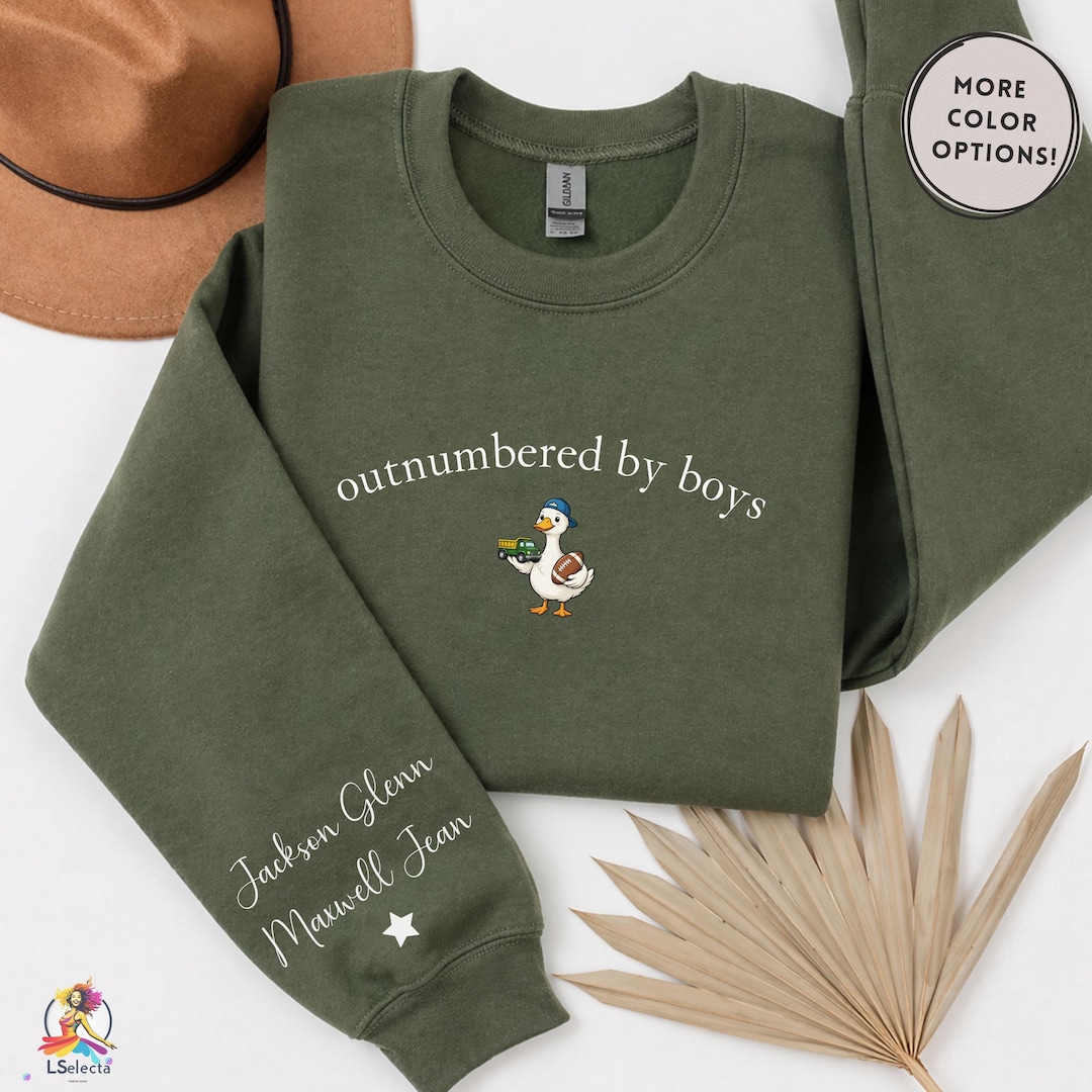 Outnumbered by Boys Sweatshirt, Personalized Kids Names Sleeve Crewneck ...