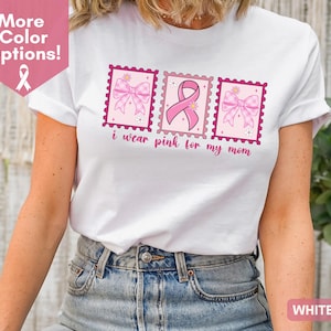 I Wear Pink For My Mom Shirt, Breast Cancer Awareness Tee, Pink Ribbon Family Support Squad Shirt, Custom Cancer Warrior Gift For Women