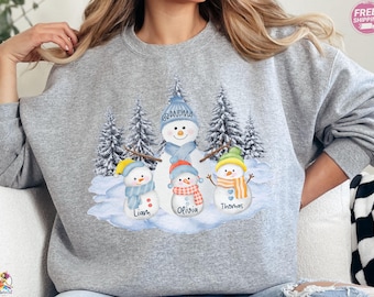 Personalized Grandma Sweatshirt, Christmas Snowman Crewneck With Grandkids Names, Cozy Winter Gift For Grandma, Custom Family Shirt