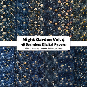 Papier numérique jardin de nuit Vol.4, 18 motifs PNG sans couture, clipart aquarelle magique, impression gothique pour scrapbooking, travaux manuels et journaux intimes
