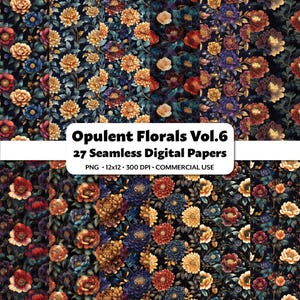 Carte digitali floreali opulente Vol. 6, 27 motivi senza soluzione di continuità, eleganti inviti di nozze, album di ritagli ispirato al lusso, creazioni di gioielli acquerellati