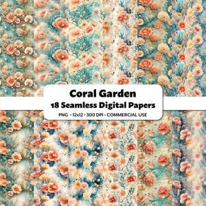 Coral Garden Digitale Papiere, 18 nahtlose Muster, blühende Unterwassermotive, Scrapbook druckbare Blumen digitale Hintergründe, Ozean-Journal
