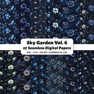 Papeles digitales Sky Garden Vol.6, 18 patrones sin costuras, motivos celestiales, estampado de flores etéreas, fondo digital estrellado, manualidades místicas