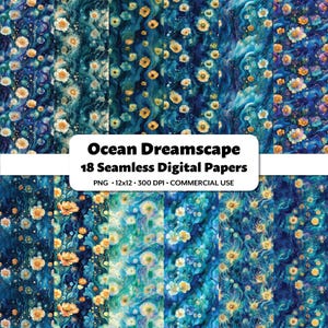 Ocean Dreamscape, digitale Papiere, 18 nahtlose PNG-Muster, Unterwasserblumen Clipart, Scrapbook druckbares Ocean Journal, verträumte Marine Designs