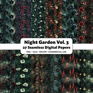 Papier numérique jardin de nuit Vol.3, 27 motifs PNG sans couture, clipart aquarelle magique, impression gothique pour scrapbooking, travaux manuels et journaux intimes