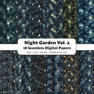 Papier numérique jardin de nuit Vol.2, 18 motifs PNG sans couture, clipart aquarelle magique, impression gothique pour scrapbooking, travaux manuels et journaux intimes
