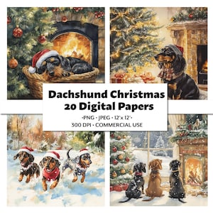 Weihnachten Dackel Aquarell Clipart, entzückende festliche Wursthunde, 20 PNG und JPEG für Urlaub, Scrapbooking, Junk Journal, Print