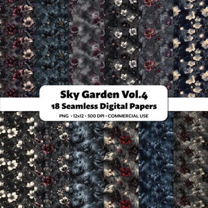 Sky Garden Digital Papers Vol.4, 18 naadloze patronen, gotische motieven, afdrukbare magische bloemen, dromerige digitale achtergrond, Night Junk Journal