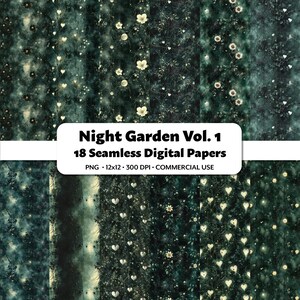 Papier numérique jardin de nuit Vol.1, 18 motifs PNG sans couture, clipart aquarelle magique, impression gothique pour scrapbooking, travaux manuels et journaux intimes