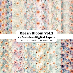 Ocean Bloom Vol.2 Digitale Papiere, 18 Nahtlose Muster, Korallen Quallen Motive, Scrapbook Nautische Blumen Digitale Hintergründe, Ocean Journal