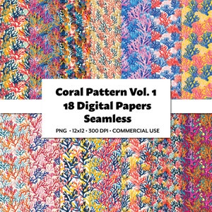 Coral Reef Pattern: 18 Seamless Pastel Digital Papers (PNG)
