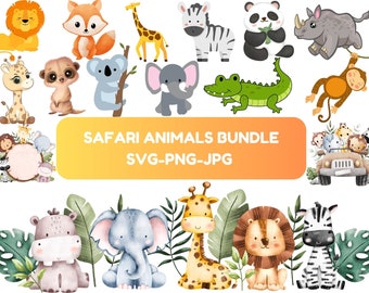 Safari Animals SVG Bundle: Jungle Clipart, Lion, Giraffe (Instant Download)