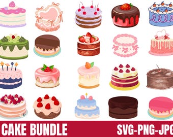 Cake Clipart SVG Bundle: Birthday, Wedding, Dessert (Digital Download)