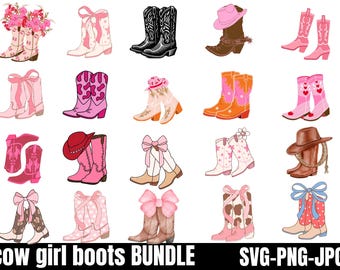 Cowgirl SVG Bundle, Cowgirl Boots Svg, Cowgirl Hat Svg, Let&#39;s Go Girls Svg, Disco Cowgirl Svg, Cow Skull Svg, Western Svg, Horshshoe Svg