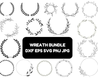 Floral Wreath SVG Bundle: Laurel, Heart, Circle Frames (Digital Download)