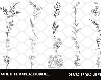 Wildflower SVG Bundle: Floral Clipart, Botanical Designs (Digital Download)