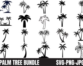 Paquete SVG de silueta de palmera: Clipart de playa tropical (descarga digital)