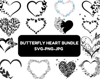 Butterfly Heart SVG Bundle: Love Valentine Cut Files (Digital Download)