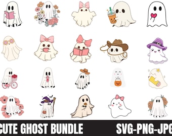 Ghost bundle svg, Cute ghost clipart, Spooky season svg, Ghost outline svg, Kids Halloween svg, Minimalist ghost svg, Love Halloween svg