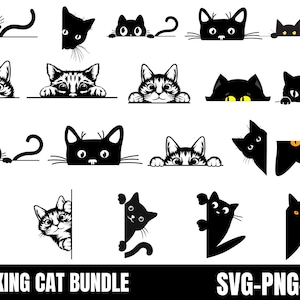 PEEKING CAT SVG, clipart chat furtivement, fichiers Svg furtivement chat pour Cricut, furtivement chat Silhouette Svg, svg chat mignon, chat noir svg, lot de chat