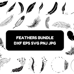 Bundle svg plume, plume oiseaux svg, dxf, png, jpg, Silhouette de plumes, Boho plume svg, svg plume tribale, téléchargement immédiat