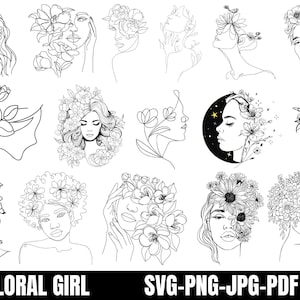 花柄の女の子 SVG | 花柄のかわいい女性 SVG | 花柄の顔 SVG | 女の子のベクター シルエット | 花柄の女の子のクリップアート | 花柄の女性アート