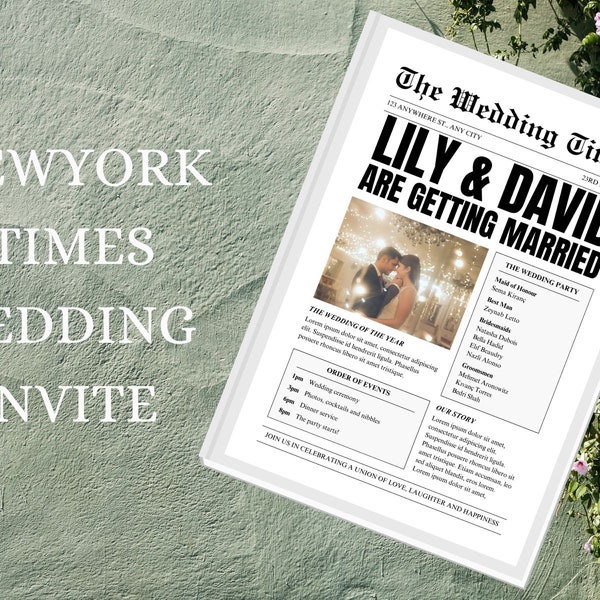 Newspaper Wedding Program Template, Editable Wedding Infographic, Unique Wedding Program, Printable Wedding Timeline, Wedding Word Search