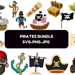 Pirata SVG / Paquete SVG pirata / Archivos de corte pirata / Silueta pirata / Mapa pirata Svg / Cráneo Svg / Tibias cruzadas Svg / Clipart pirata / Barco Svg