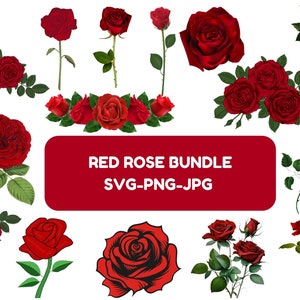 Red Rose SVG Bundle: Flower Clipart, Vector Graphics (Digital Download)