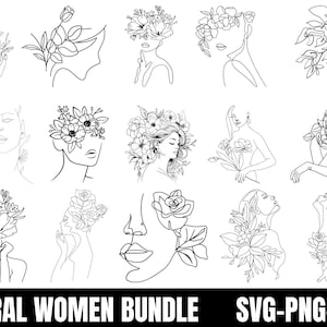 Floral Woman SVG Bundle, Kobieta z kwiatami SVG, Trendy SVG, Nowoczesny rysunek, Svg do sztuki ściennej, Dekoracja ścienna Svg, Png, Kwiatowe ciało kobiety Svg