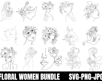 Floral Woman SVG Bundle, Woman with flowers SVG, Trending SVG, Modern Drawing, Svg for Wall Art, Wall Decor Svg, Png, Flower woman body Svg