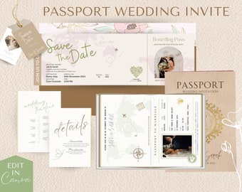 Destination Wedding Invitation, Boarding Pass Invitation, Printable Passport Wedding Invitation, Travel Theme Wedding, Template Download