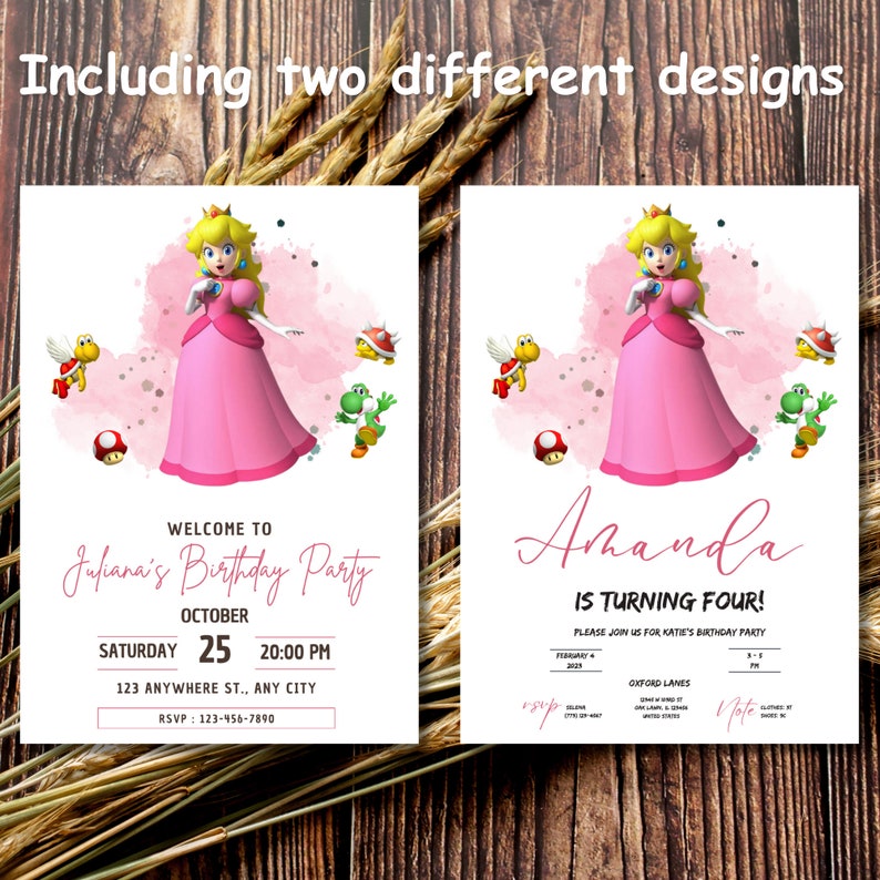 Princess Peach Birthday Invitation Editable Mario Princess Invitation