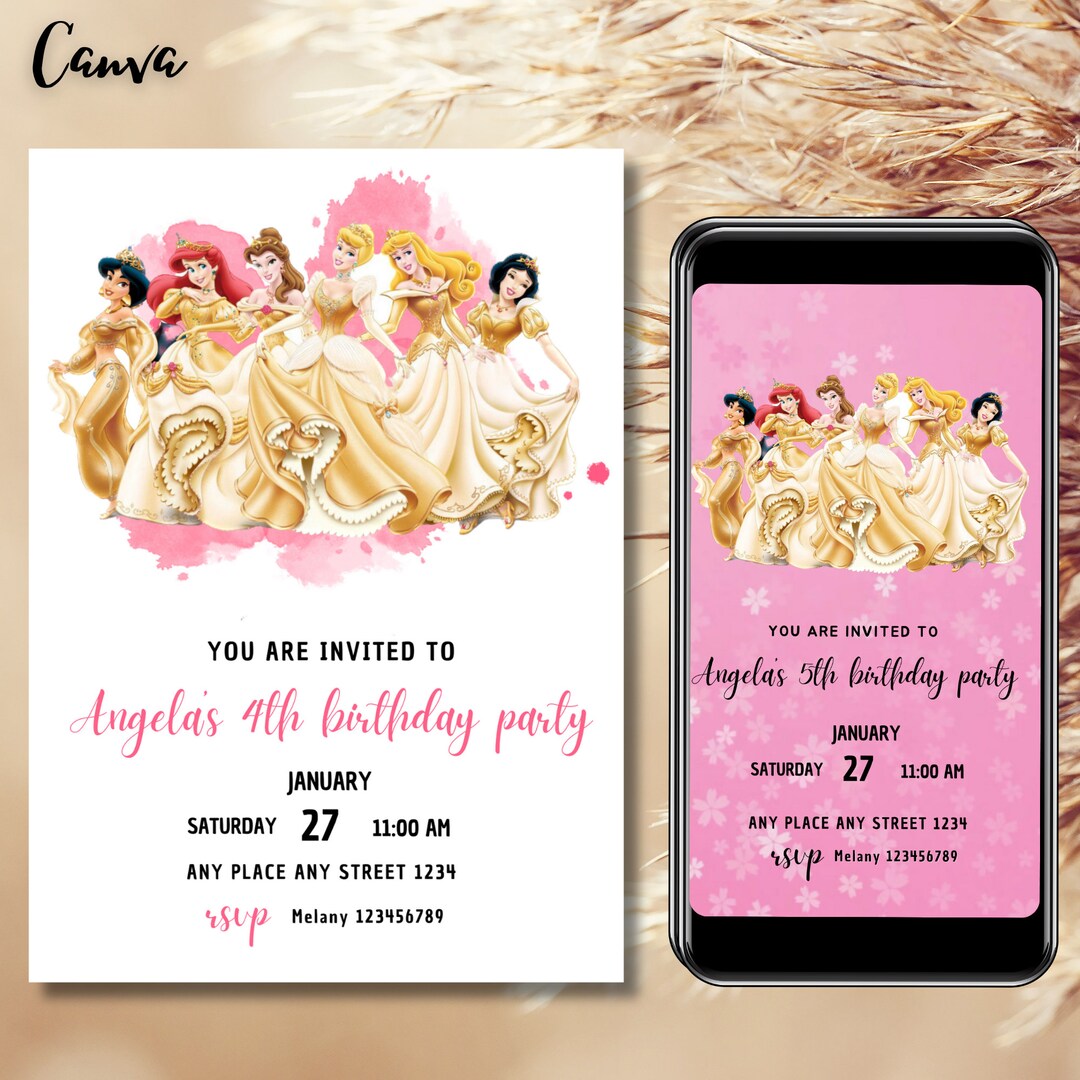Princess Birthday Invitation, Printable Princess Template, Princess ...