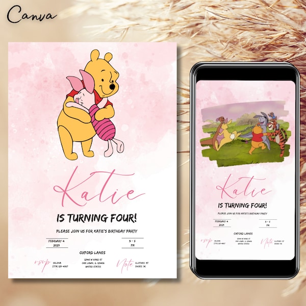 Winnie the Pooh Video Invitation Template Etsy
