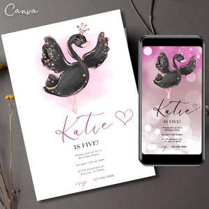 Swan Invitation, Black Swan template, princes Swan Digital Invitation, Editable Swan Template, Princess Swan video template 0330