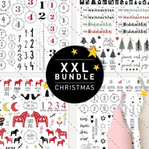Può includere: Un pacchetto natalizio XXL con vari disegni festivi. Include fogli di adesivi con numeri, frasi di festa e illustrazioni di cavalli, alberi e stelle. Presenta anche quattro candele decorative.